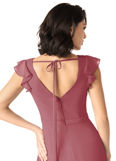 Azazie Claudine Vestidos de damas de honor Vestido de Merlot de Gasa de Corte en A con Manga volante image6