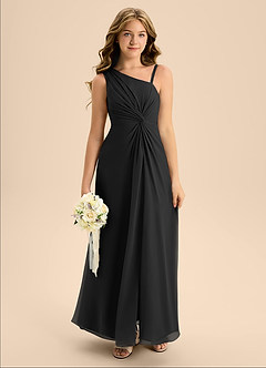 Azazie Brooke Junior Abito A-Line in Chiffon Spacco Laterale Nero image3