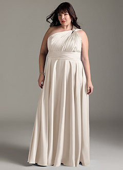 Azazie Charlize Bridesmaid Dresses White Alabaster A-Line One Shoulder Stretch Satin Dress image5