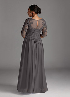 Azazie Harriet Mère de la mariée Robes Robe Trapèze en Maille Dentelle en forme d'anneau Gris Acier image11