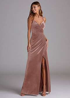 Azazie Maci Bridesmaid Dresses Rustic Rose Sheath Pleated Velvet Dress image1