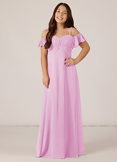 Azazie Juna Junior Vestido de Rosa Caramelo de Gasa de Corte en A con Vestidos sin tirantes image1