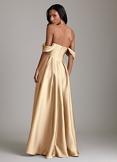 Azazie Loisa Abiti da Damigella Abito A-Line in Raso Elasticizzato a Spalla Scoperta Champagne image2