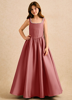 Azazie Enid Girls Formal Sukienki dla dziewczynek sypiących kwiaty Linia A Zroszony Satyna elastyczna Długość podłogi Sukienka image4