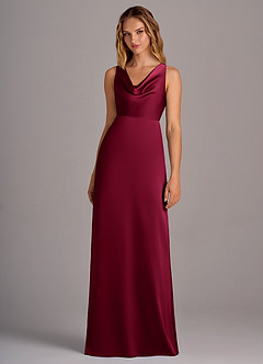 Azazie Wrenlee Bridesmaid Dresses Burgundy A-Line Stretch Satin Dress image4