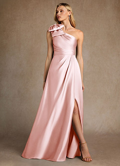 Azazie Easton Abiti per la Madre della Sposa Abito A-Line in Raso Elasticizzato Monospalla Rosa Rossore image4