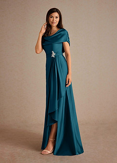 Azazie Branford Abiti per la Madre della Sposa Abito A-Line in Raso Elasticizzato Plissettato Blu Inchiostro image2