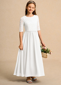 Azazie Pippin Junior Formal vestidos de niña de las flores Vestido de Marfil de Encaje de Corte En A image4