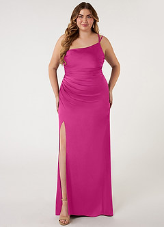 Azazie Eren Bridesmaid Dresses Fuchsia Mermaid One Shoulder Stretch Satin Dress image6