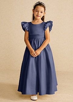 Azazie Piglette Flower Girl Dresses Stormy A-Line Bow Matte Satin Dress image4
