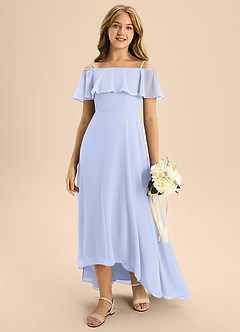 Azazie Maggie Junior A-Linie Schulterfrei Chiffon Kleid Lavendel image3