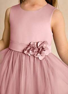 Azazie Miracle vestidos de niña de las flores Vestido Rosa Polvorienta de Satin Mate de Corte en A con Lazo image6