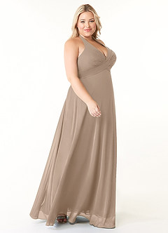 Azazie Tessie Bridesmaid Dresses Taupe A-Line V-Neck Pleated Chiffon Dress image8