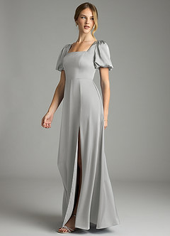 Azazie Fyona Bridesmaid Dresses Silver A-Line Pleated Stretch Satin Dress image4
