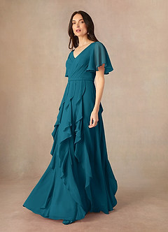 Azazie Watson Mother of the Bride Dresses Ink Blue A-Line V-Neck Chiffon Dress image2
