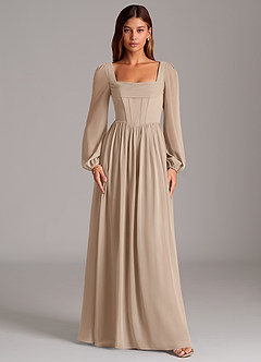 Azazie Maree Bridesmaid Dresses Taupe A-Line Corset Chiffon Dress image5