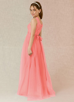 Azazie Georgette A-Line Lace Tulle Floor-Length Junior Bridesmaid Dress image2