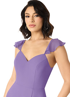 Azazie Everett Bridesmaid Dresses Tahiti A-Line V-neck Ruched Chiffon Dress image4