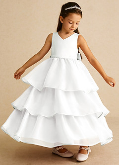 Azazie Sweetums Flower Girl Dresses Ivory A-Line Bow Organza Dress image4