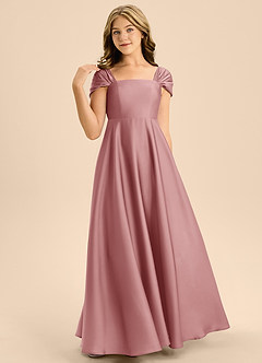 Azazie Rowena Junior Dusty Rose A-Line Bow Stretch Satin Dress image4