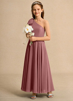 Azazie Guppy Junior Formal Flower Girl Dresses Desert Rose A-Line One Shoulder Chiffon Dress image6