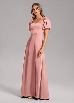 Azazie Fyona Bridesmaid Dresses Rosette A-Line Pleated Stretch Satin Dress image4