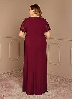 Azazie Jannie Abiti per la Madre della Sposa Abito A-Line in Chiffon Elasticizzato con Scollo a V in Pizzo Burgundy image9