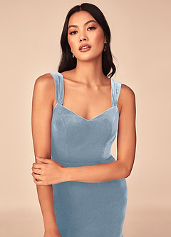 Azazie Lanessa Bridesmaid Dresses Dusty Blue Mermaid V-Neck Keyhole Back Velvet Dress image3