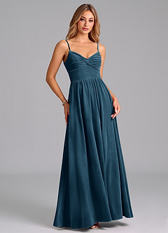 Azazie Zeya Suknie dla druhen Linia A Pofałdowany Aksamit Do ziemi Sukienka image3