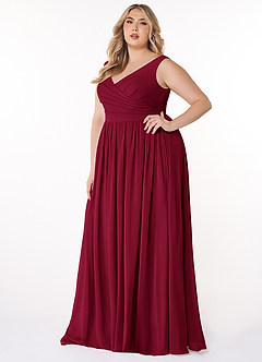 Azazie Keyla Bridesmaid Dresses Burgundy A-Line V-Neck Pleated Chiffon Dress image8
