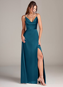 Azazie Sarella Brautjungfernkleider A-Linie Plissee Stretch-Satin Kleid Tintenblau image3