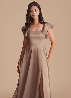 Azazie Bondi Bridesmaid Dresses Taupe A-Line Bow Metallic Satin Dress image6
