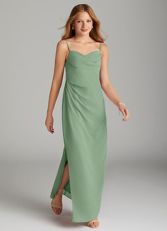 Azazie Mai Junior Matcha Sheath Pleated Chiffon Dress image4