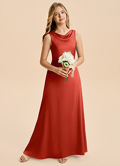 Azazie Kiki Junior Rust A-Line Bow Stretch Satin Dress image1