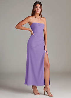 Azazie Leonis 신부 들러리 드레스 인어 스트랩리스 쉬폰 발목 길이 드레스 image8