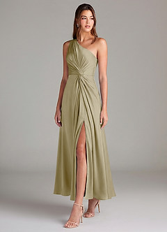 Azazie Brooke Suknie dla druhen Linia A Jedno ramię Satyna elastyczna Długość kostki Sukienka image3