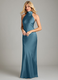 Azazie Velli Bridesmaid Dresses Bermuda Mermaid High Neck Stretch Satin Dress image1