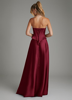 Azazie Amina Bridesmaid Dresses Burgundy A-Line Corset Stretch Satin Dress image2