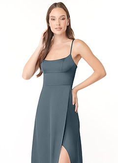 Azazie Halsey Bridesmaid Dresses Twilight Sheath Side Slit Stretch Satin Dress image6