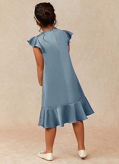 Azazie Sweet Pea Flower Girl Dresses Dusty Blue A-Line Ruched Stretch Satin Dress image2