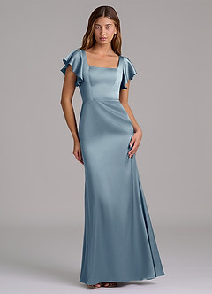 Azazie Elkie 신부 들러리 드레스 인어 스퀘어 네크라인 스트레치 새틴 바닥 길이 드레스 image1