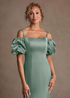 Azazie Redding vestidos de madre de la novia Vestido de Salvia Plateada de Satén Elástico de Corte Recto con Volante image5