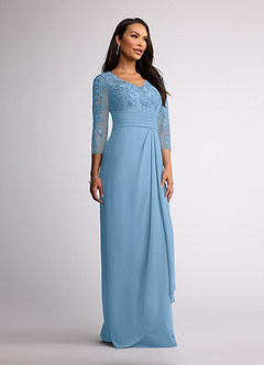 Azazie Joan Mother of the Bride Dresses Steel Blue Sheath V-Neck Lace Chiffon Dress image2