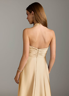 Azazie Tessie Bridesmaid Dresses Gold A-Line Pleated Stretch Satin Dress image7