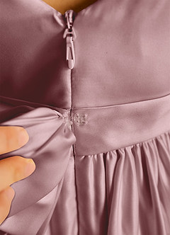 Azazie Violeta Blumenmädchenkleider Ballkleid Schleifen Matte Satin Kleid Altrosa image3
