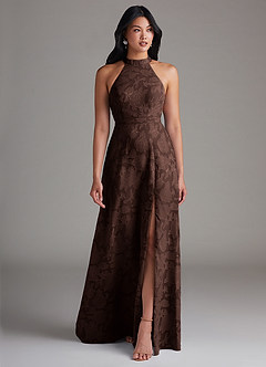 Azazie Clarice Brautjungfernkleider A-Linie Seitliche Cut-Outs Blumen-Burnout Kleid Ganache image1