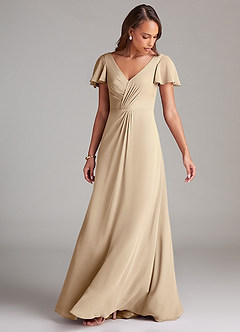 Azazie Soren Brautjungfernkleider A-Linie Gestreift Chiffon Kleid Champagner image5