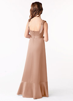 Azazie Barbara Junior Champagne Rose A-Line Bow Matte Satin Dress image3