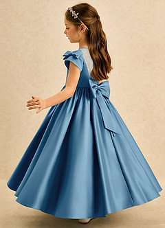 Azazie Toffee Abiti da Ragazza di Fiori Abito Stile Principessa in Raso Opaco Fiocco Blu Acciaio image5
