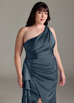 Azazie Maive Bridesmaid Dresses Twilight Sheath Ruched Stretch Satin Dress image11